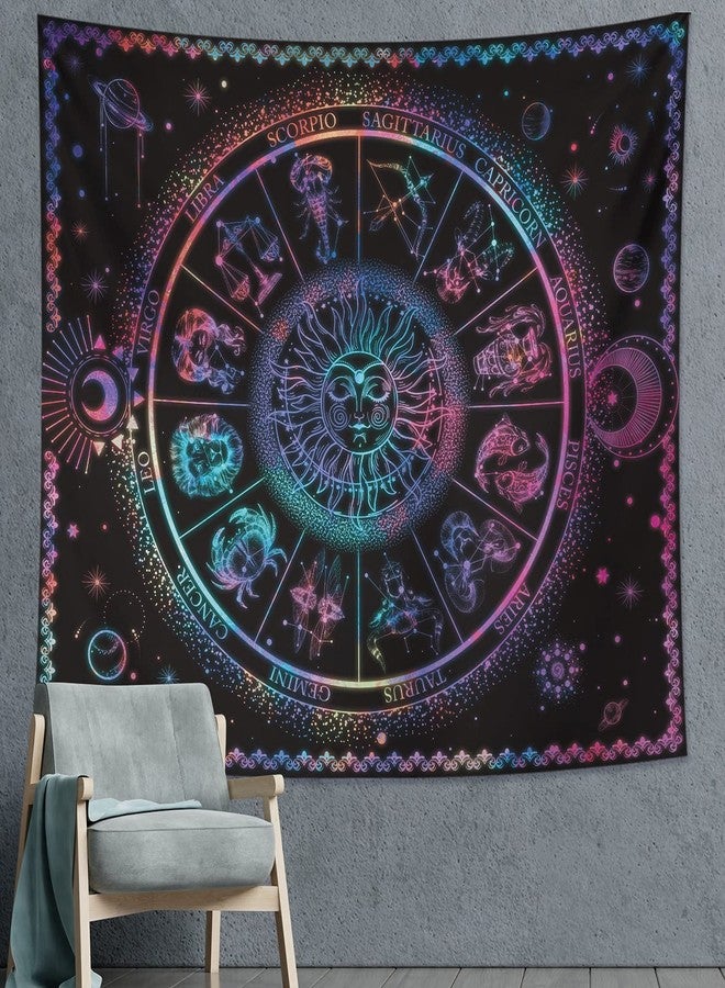 DESIHOM 12 Constellation Zodiac Trippy Psychedelic Sun Tapestry for Bedroom Living Room Dorm Decor 59x51 Inch - Image 1